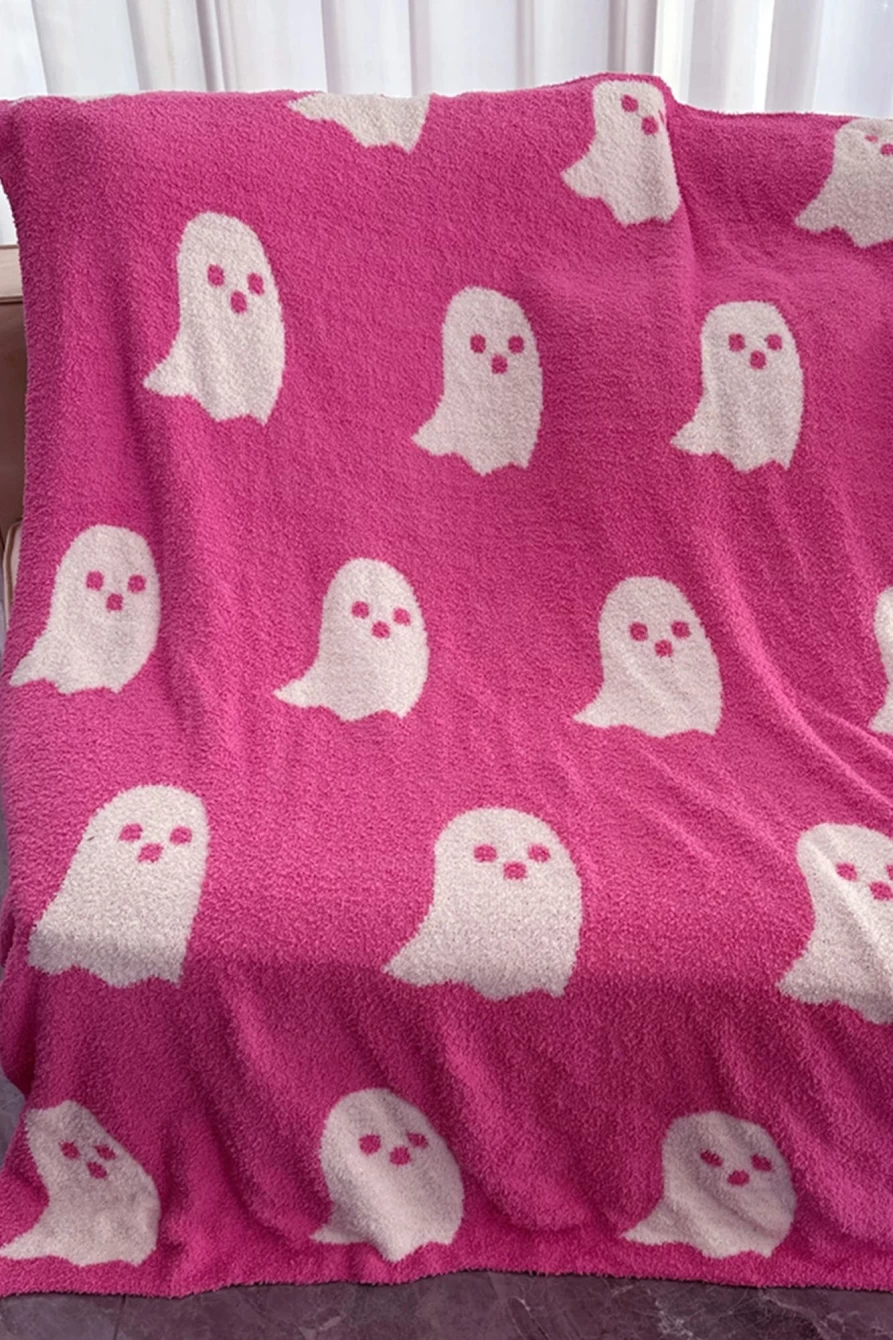 Shewin Dark Pink Halloween Ghost Flannel Blanket for Women, 130x150cm Cozy Throw