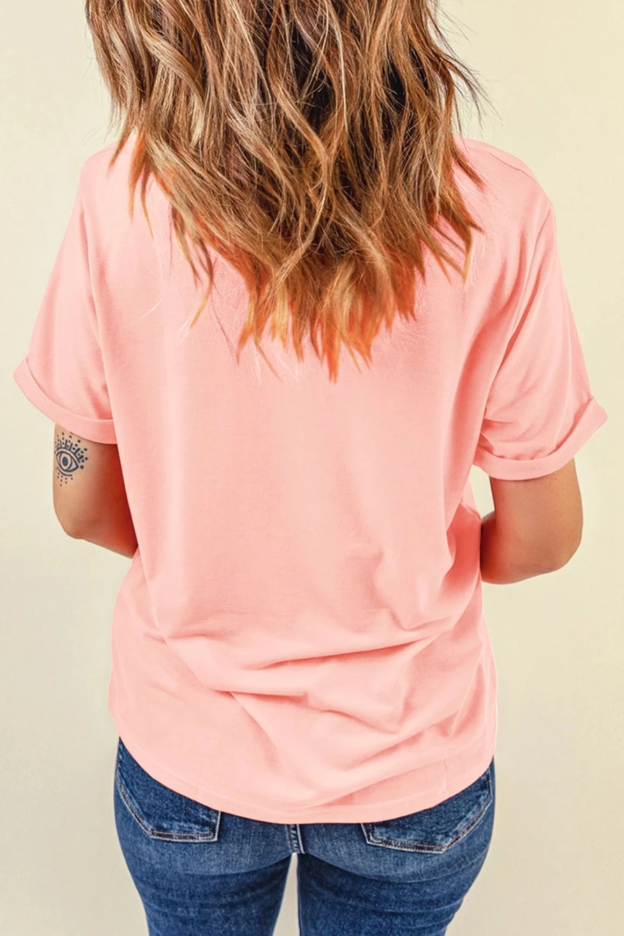 "SheWin Women's Pink 'In My Mama Era' Graphic Print Crew Neck T-Shirt"