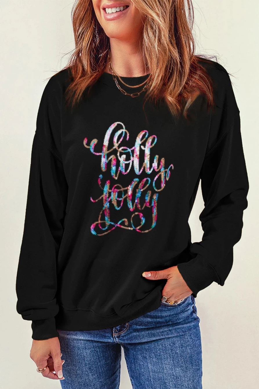 "SheWin Women's Black Bohemian Patterned Long Sleeve Pullover Blouse"