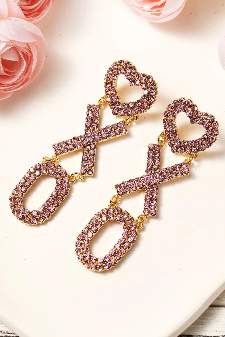 Shewin Bright Pink XOXO Rhinestone Heart Earrings for Women Valentine's Day Gift