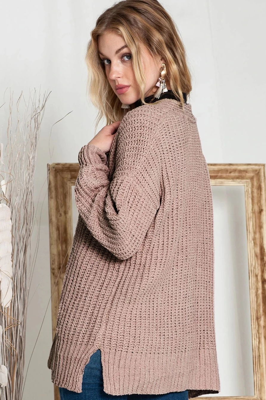 Women's Khaki Solid Color Casual Knit Cardigan with Buttons - Shewin