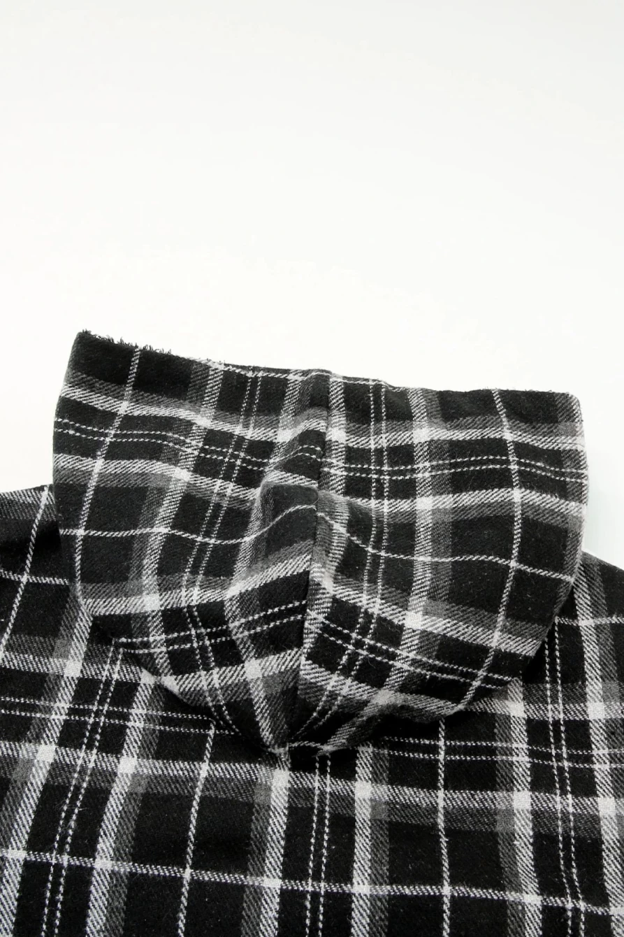 Shewin Women's Black-2 Sherpa Lined Flannel Jacket with Snap Buttons & Hood