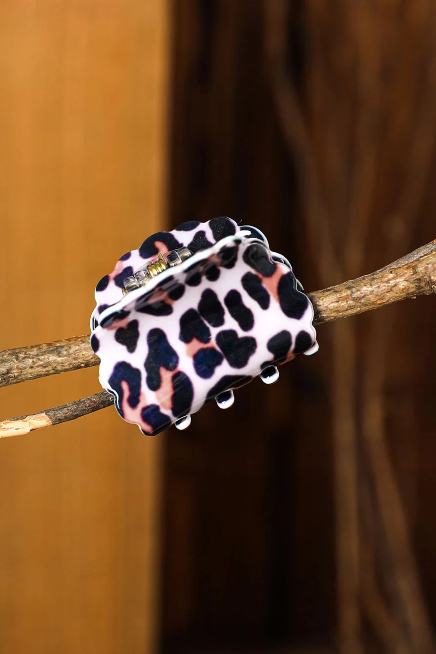 Shewin Women's White Leopard Print Acrylic Hair Clip - Small Hair Accessory