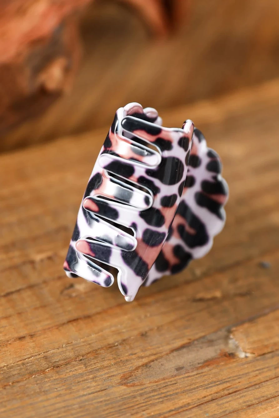 Shewin Women's White Leopard Print Acrylic Hair Clip - Small Hair Accessory