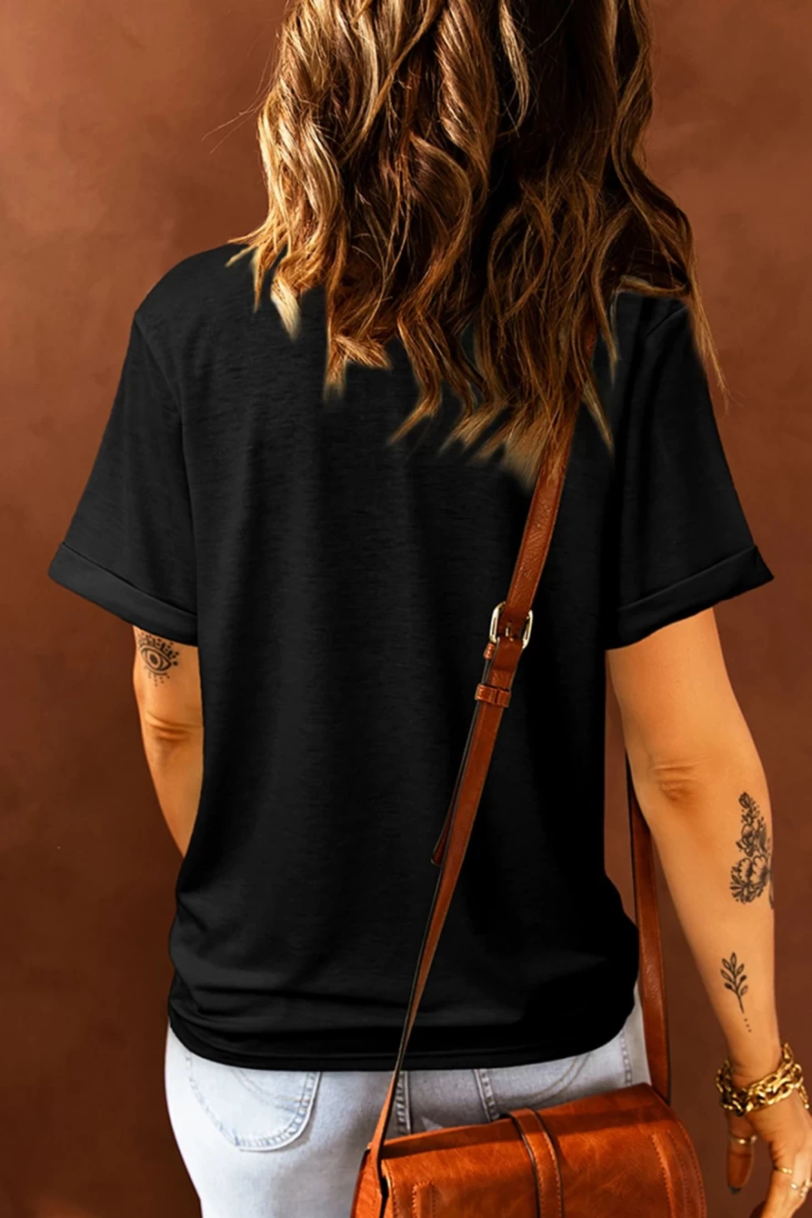 "SheWin Women's Black Valentine's Day Double Heart Sequin Graphic T-Shirt"