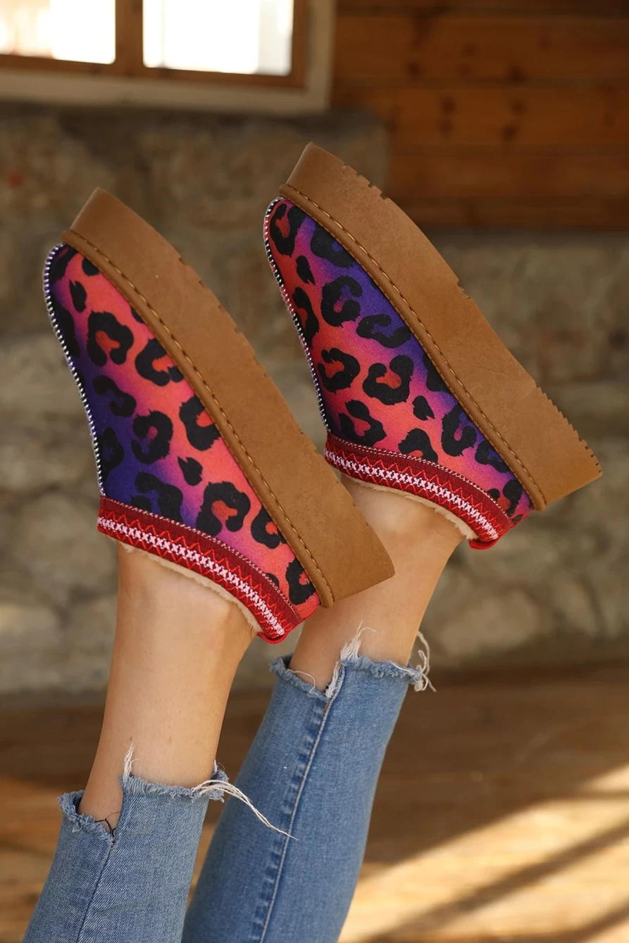 "Shewin Women's Fiery Red Suede Leopard Print Snow Boots - Plush Lined Winter Boots"