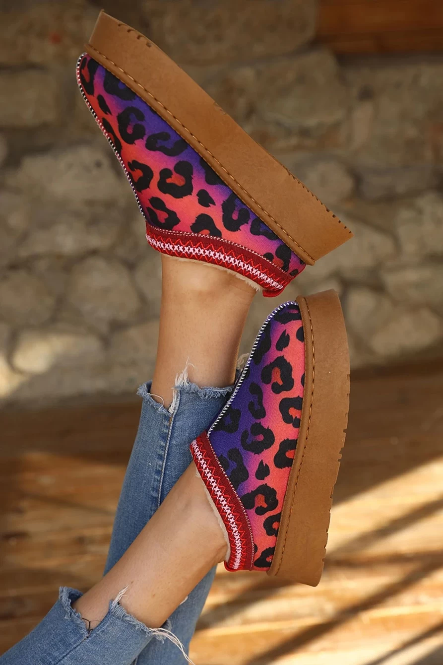 "Shewin Women's Fiery Red Suede Leopard Print Snow Boots - Plush Lined Winter Boots"