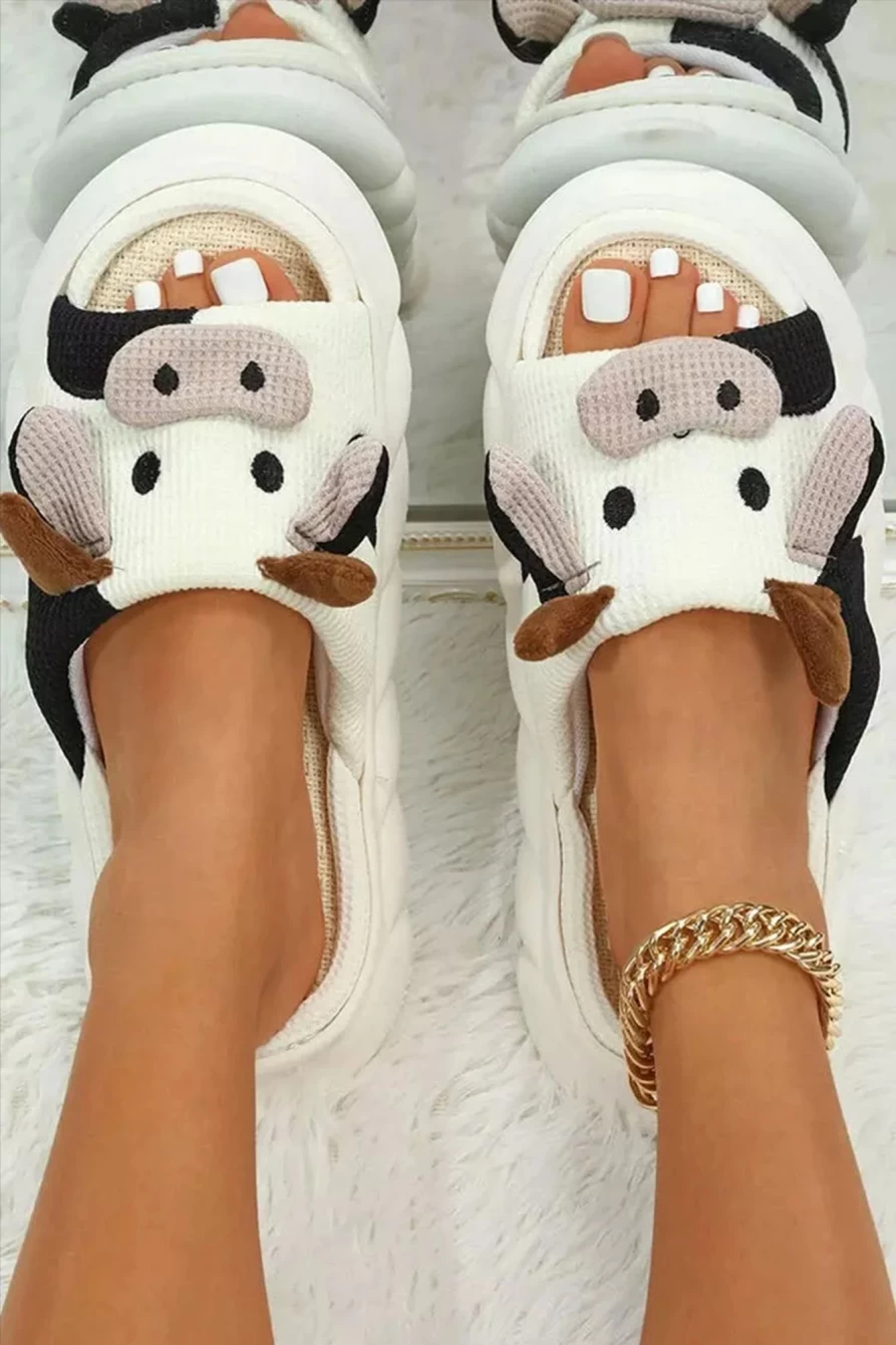 "Shewin Women's Bright White Cute Animal Pattern Open-Toe Slippers"