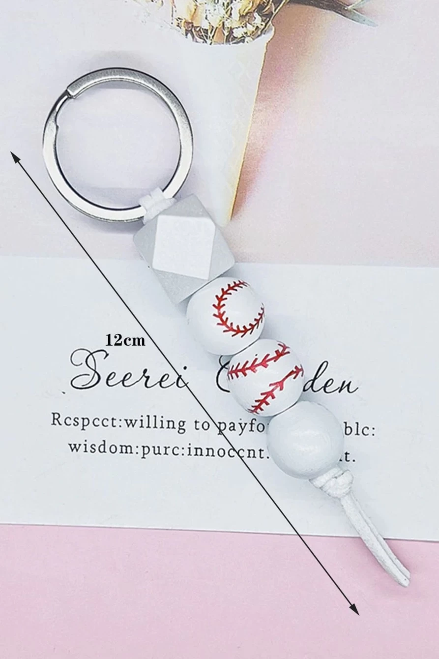 Shewin Bright White Baseball Bead Keyring for Women - Stylish Sporty Keychain Accessory