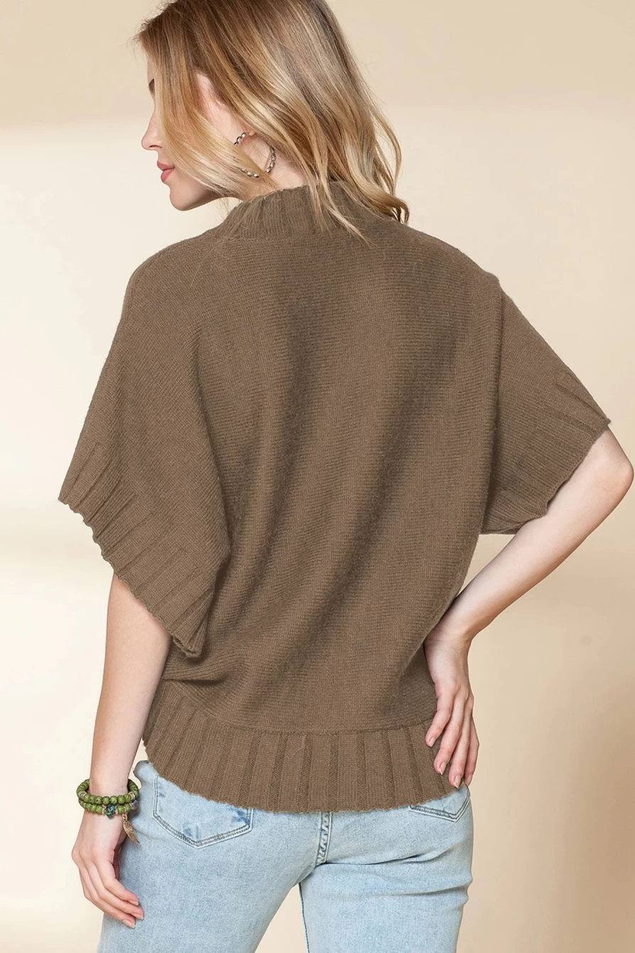 Shewin Women's Desert Palm Mock Neck Batwing Sleeve Knit Sweater