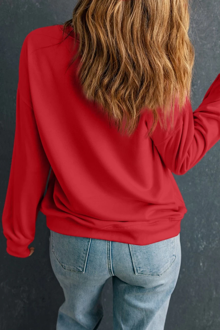 Women's Shewin Red Solid Color Classic Crewneck Pullover Sweatshirt - Soft Casual Long Sleeve Comfort Fit Sweater