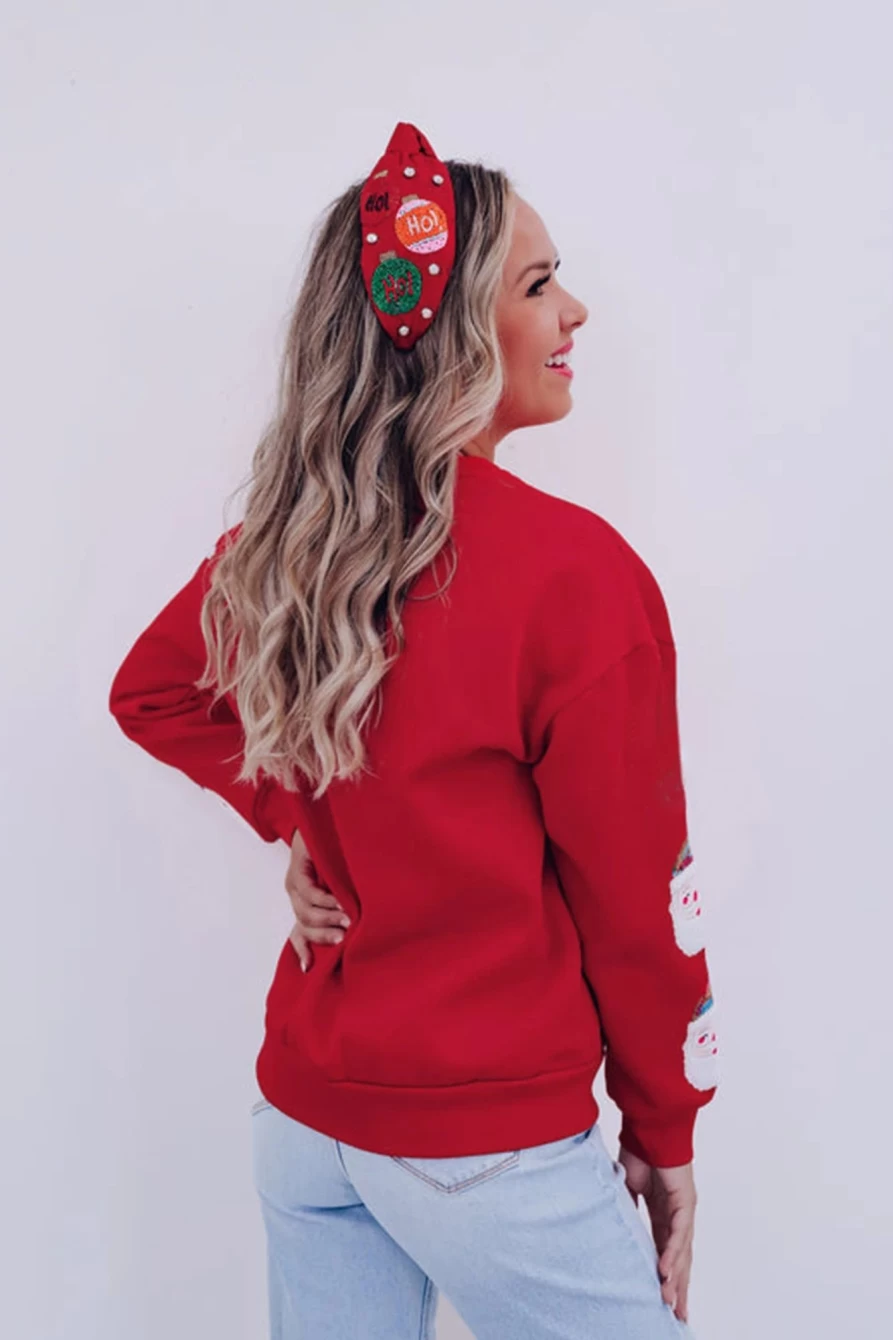 Women's Red-2 Shewin Santa Claus Christmas Graphic Print Sweatshirt Holiday Pullover