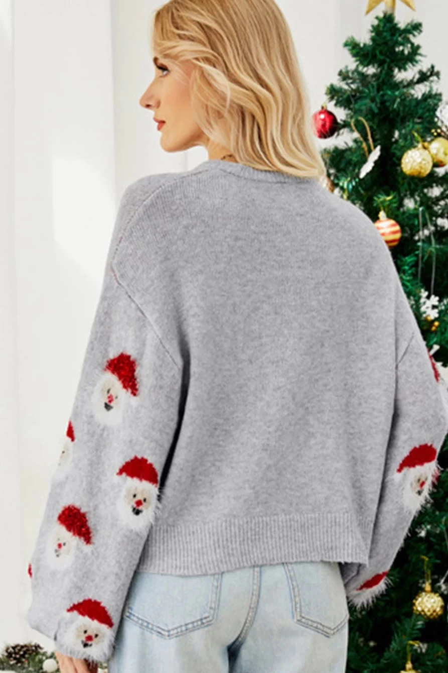 Shewin Women's Gray Santa Claus Christmas Pullover Sweater Holiday Cozy Knit Top