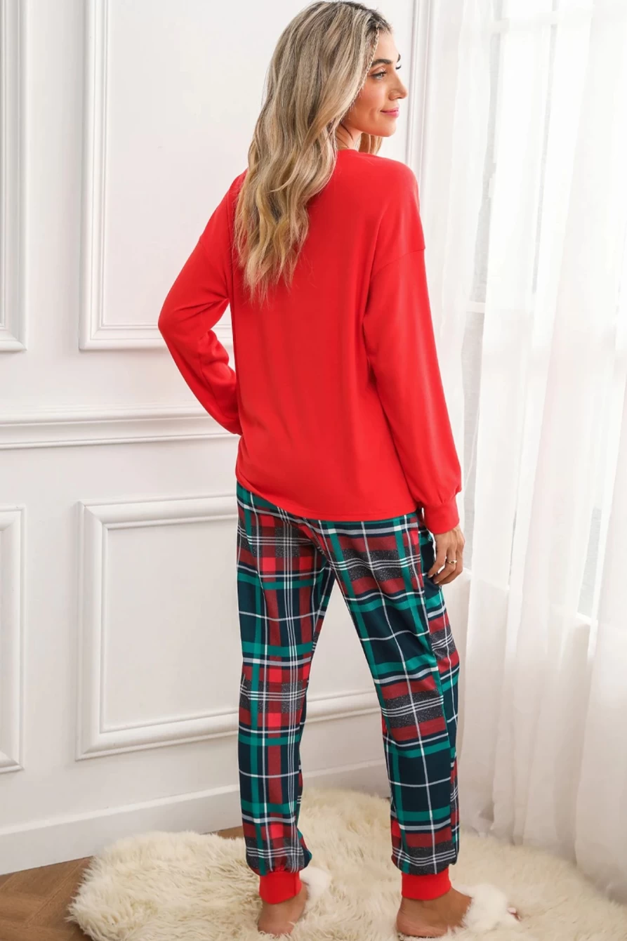 "Shewin Women's Multicolor Christmas Plaid Pajama Set - All Is Bright Holiday Sleepwear"
