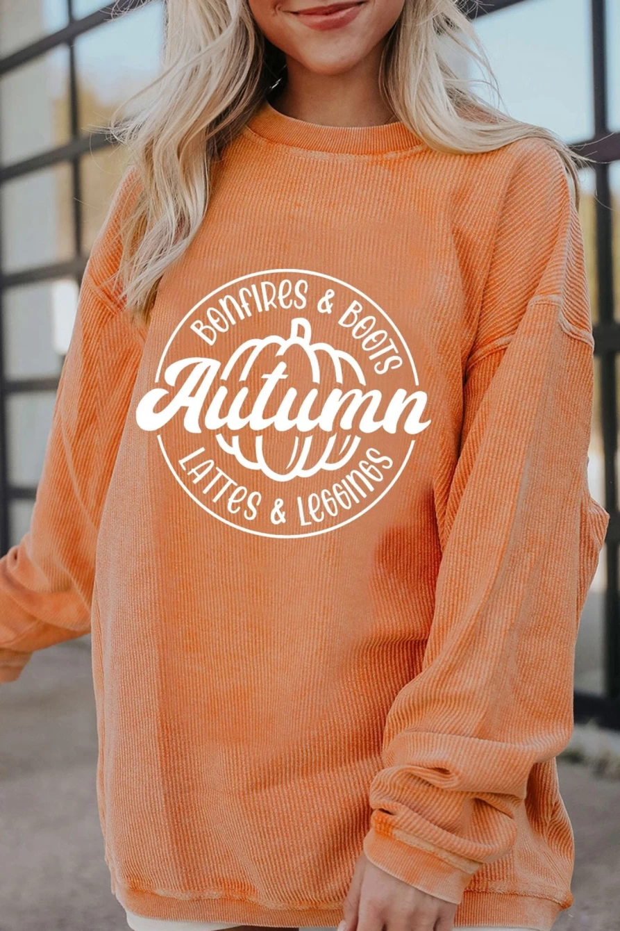 Shewin Women's Orange Pumpkin Print Oversized Sweatshirt - Cozy Fall Graphic Hoodie