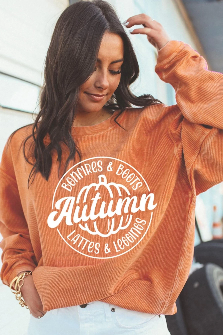 Shewin Women's Orange Pumpkin Print Oversized Sweatshirt - Cozy Fall Graphic Hoodie