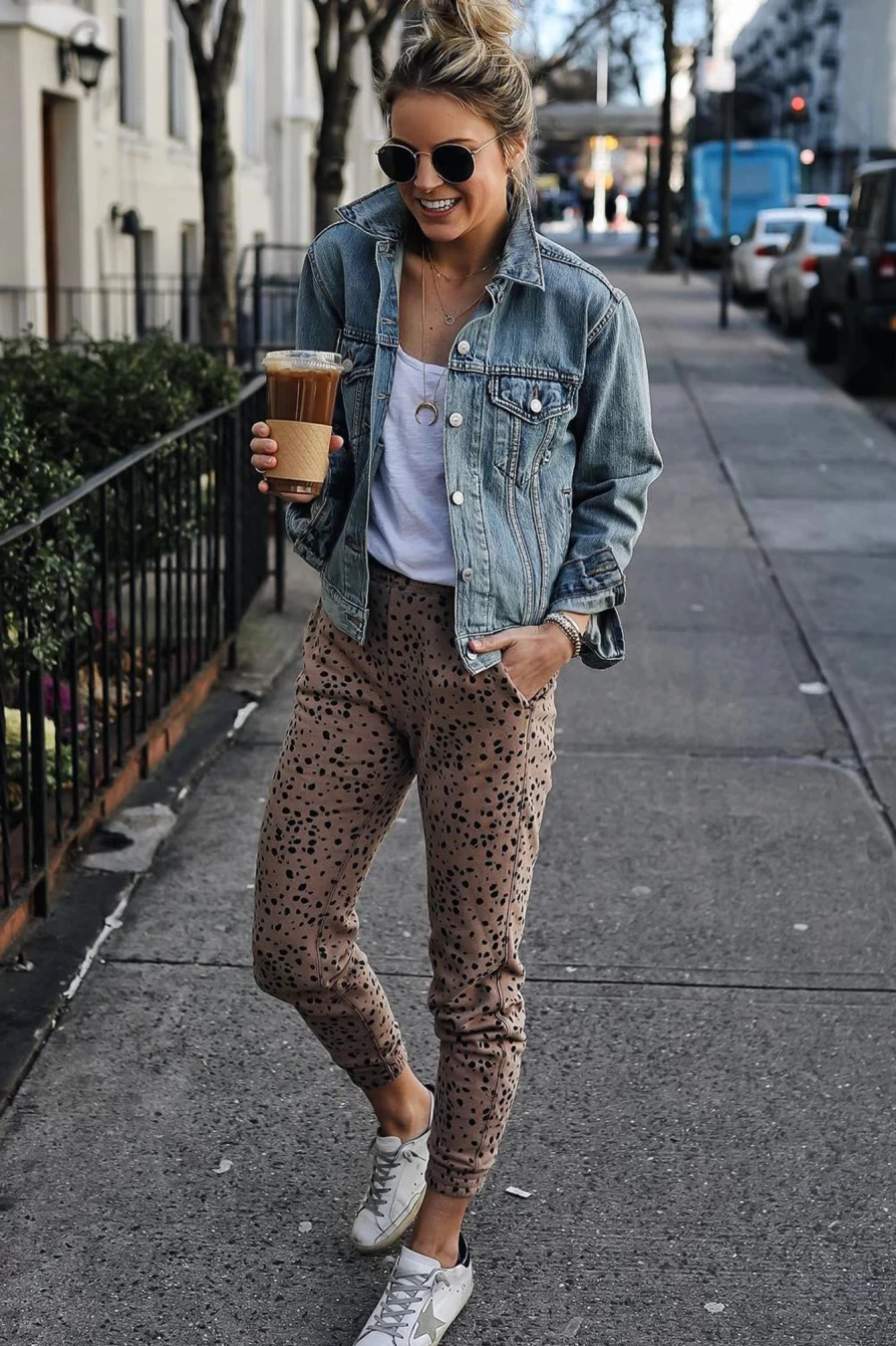 Women's Leopard Print Skinny Pants with Pockets - SHEWIN Casual Spotted Trousers