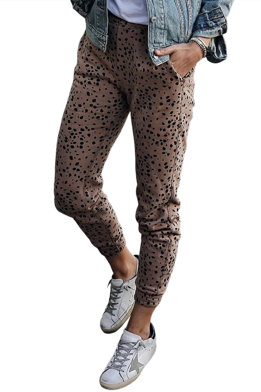 Women's Leopard Print Skinny Pants with Pockets - SHEWIN Casual Spotted Trousers