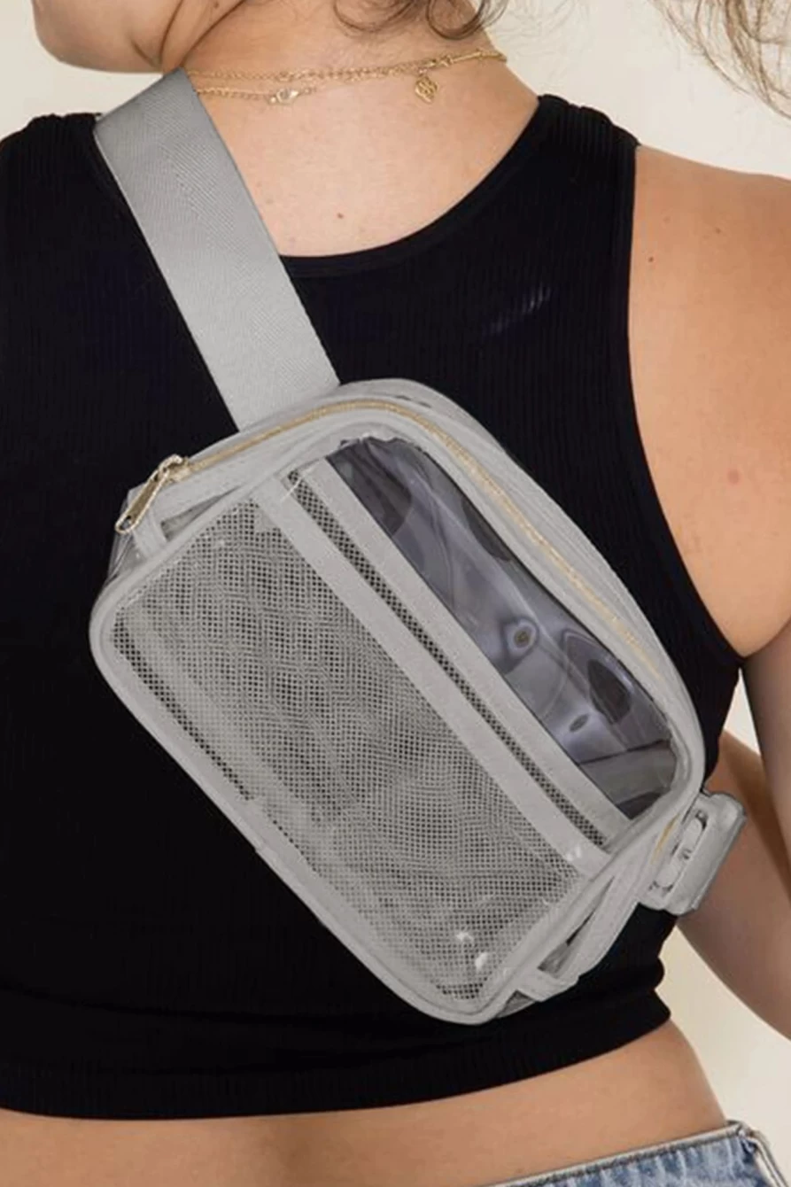 Shewin Women's Dark Grey Adjustable Waist Bag with Zipper - Stylish & Clear Crossbody Fanny Pack