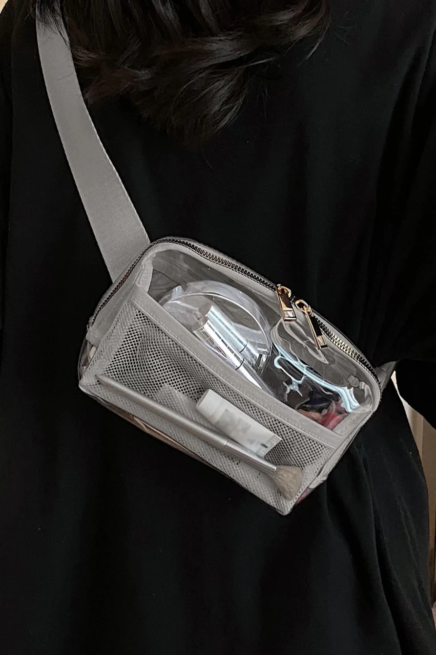 Shewin Women's Dark Grey Adjustable Waist Bag with Zipper - Stylish & Clear Crossbody Fanny Pack