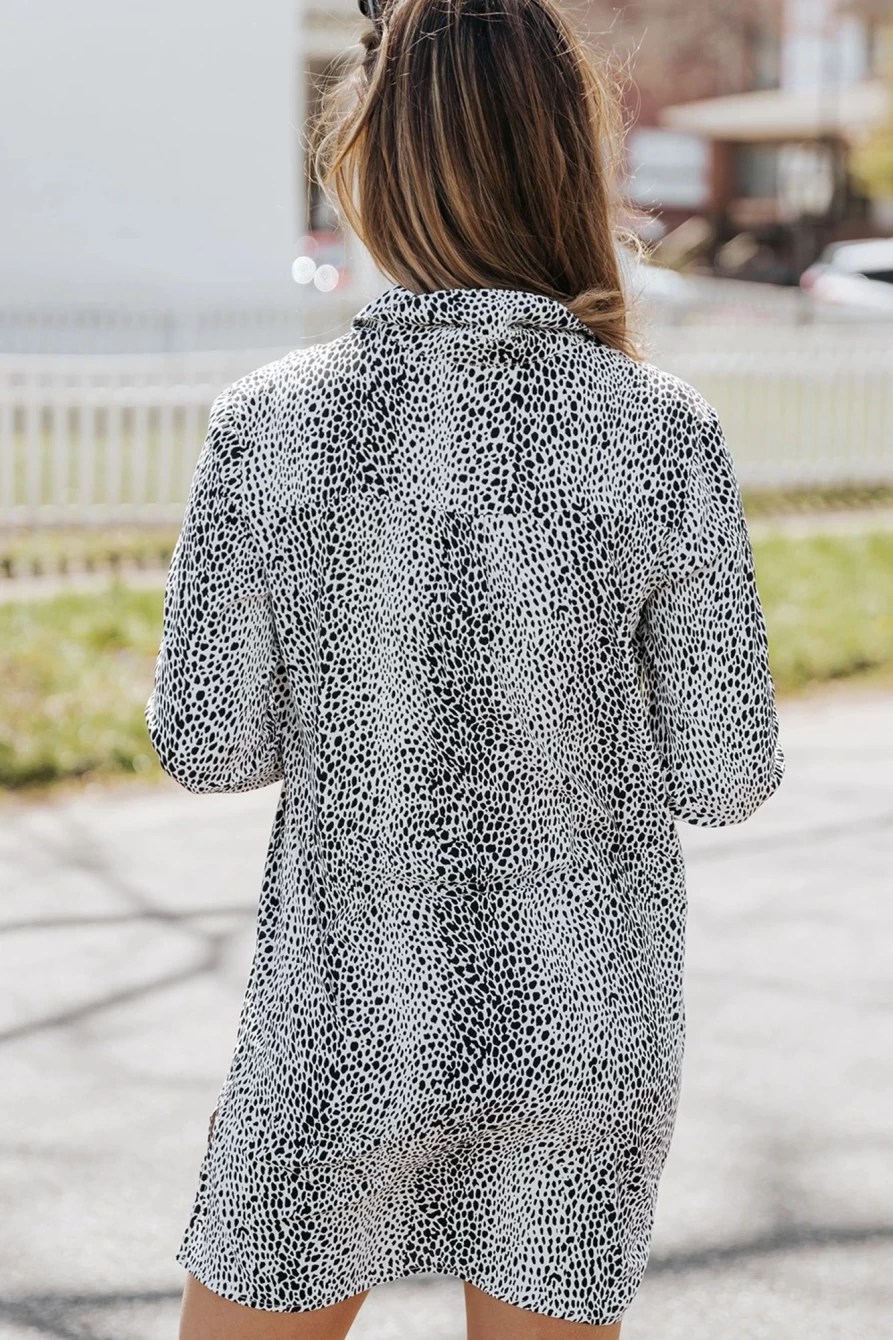 Shewin Women's Leopard Print Long Sleeve Button Up Shirt Dress Casual Cheetah