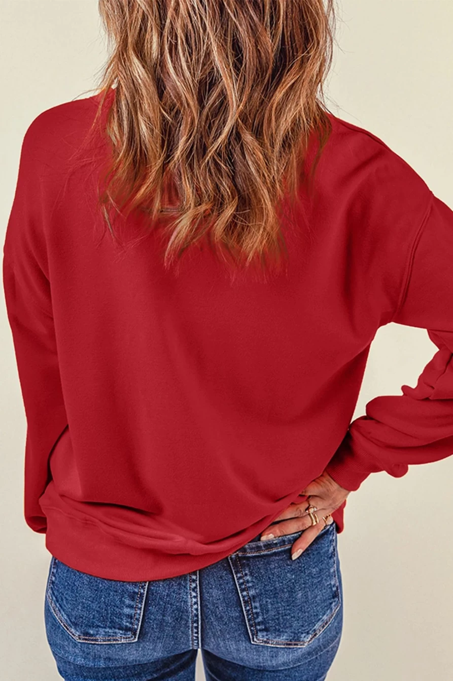 "Shewin Women's Red Sequins Santa Claus Graphic Christmas Sweatshirt - Festive Holiday Pullover"