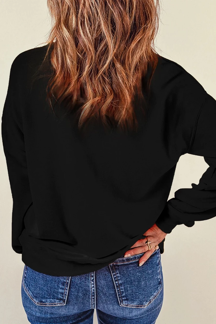 Shewin Women's Black Clover Cupcake Sequin Graphic Drop Shoulder Sweatshirt