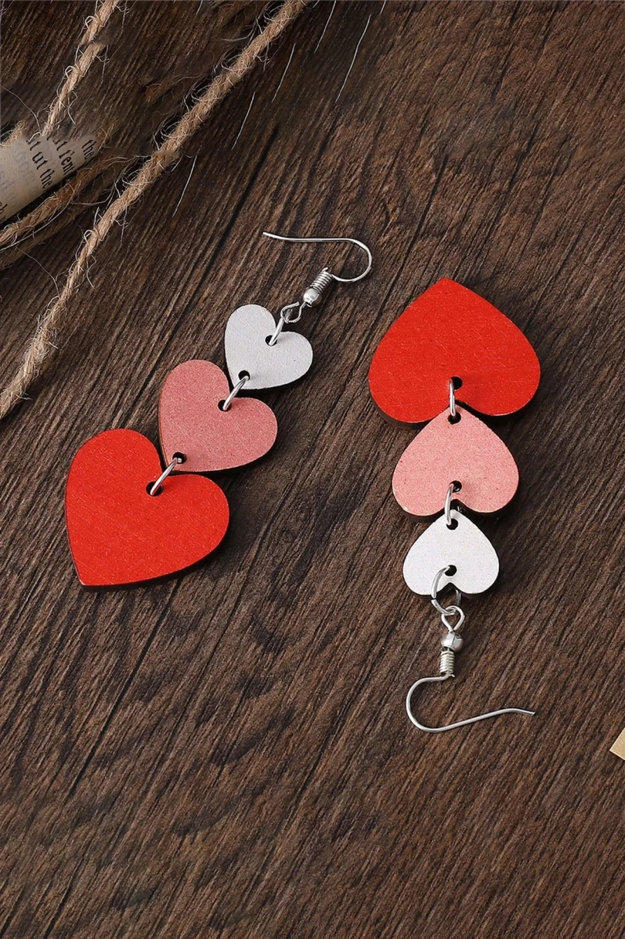 "SheWin Red Heart-Shaped Tie Dangle Earrings for Women - Valentine's Day Gift"