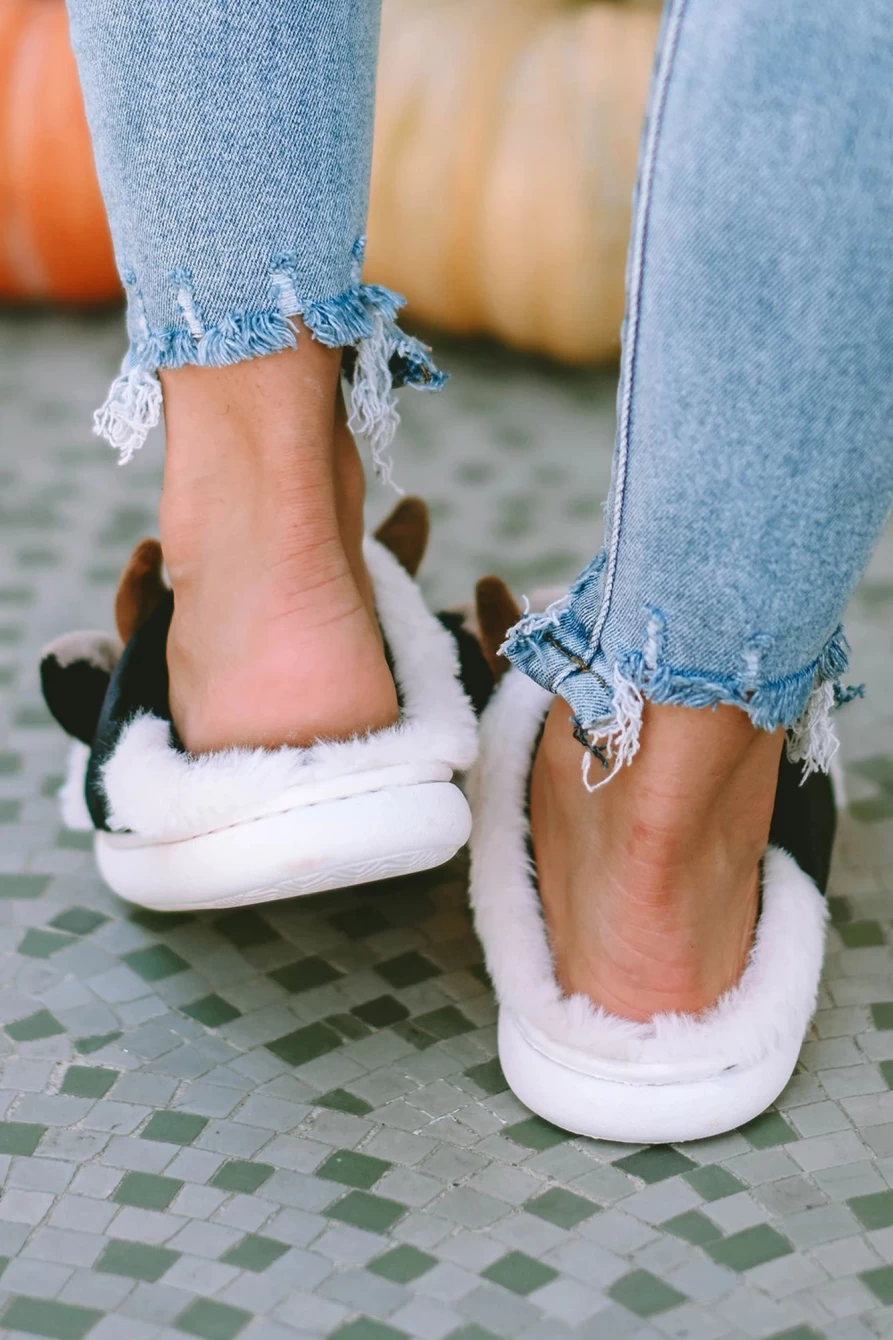 Shewin Women's White Cartoon Animal Plush Slippers - Soft Cozy Home Shoes