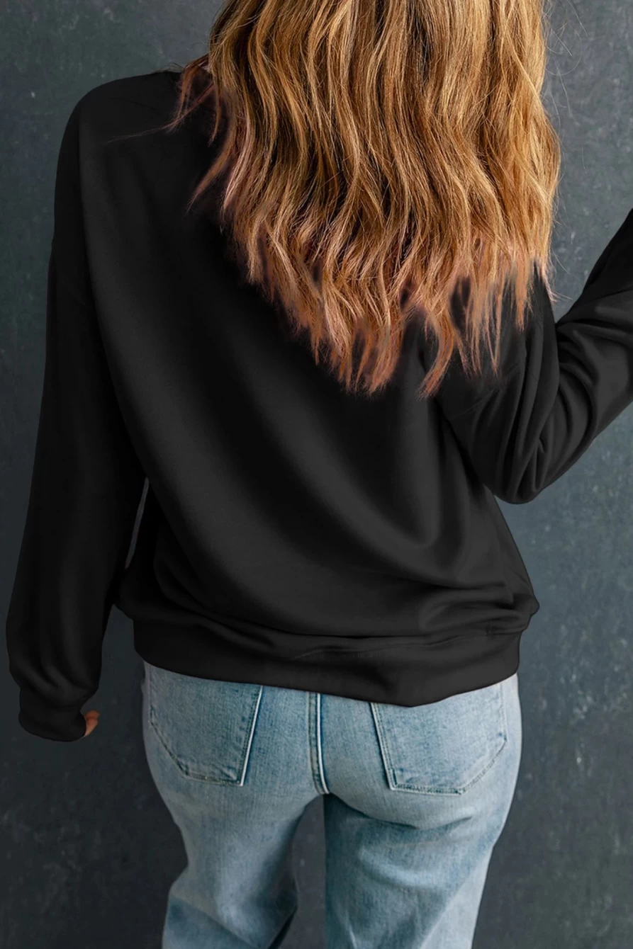"Women's Black Halloween Graphic Sweatshirt - Spooky Season Fashion by Shewin"