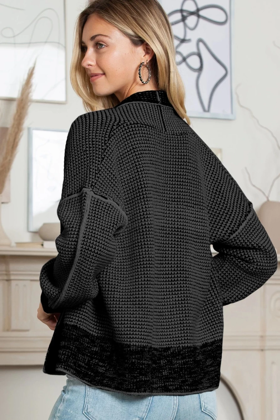 "Women's Black Gingham Contrast Trim Open Front Cardigan | Shewin"