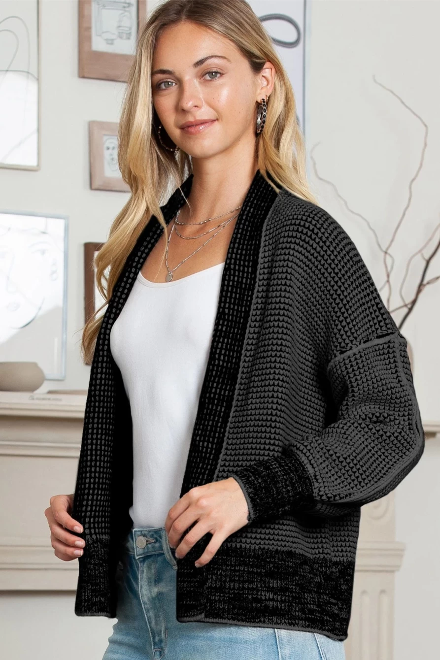 "Women's Black Gingham Contrast Trim Open Front Cardigan | Shewin"