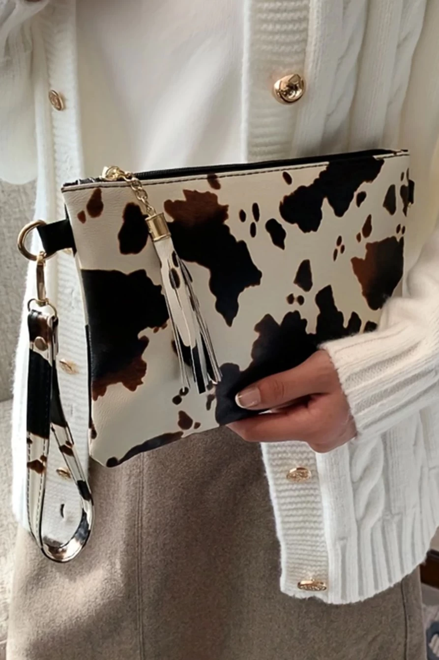 Shewin Women's White Leopard Print Zippered Wristlet Wallet