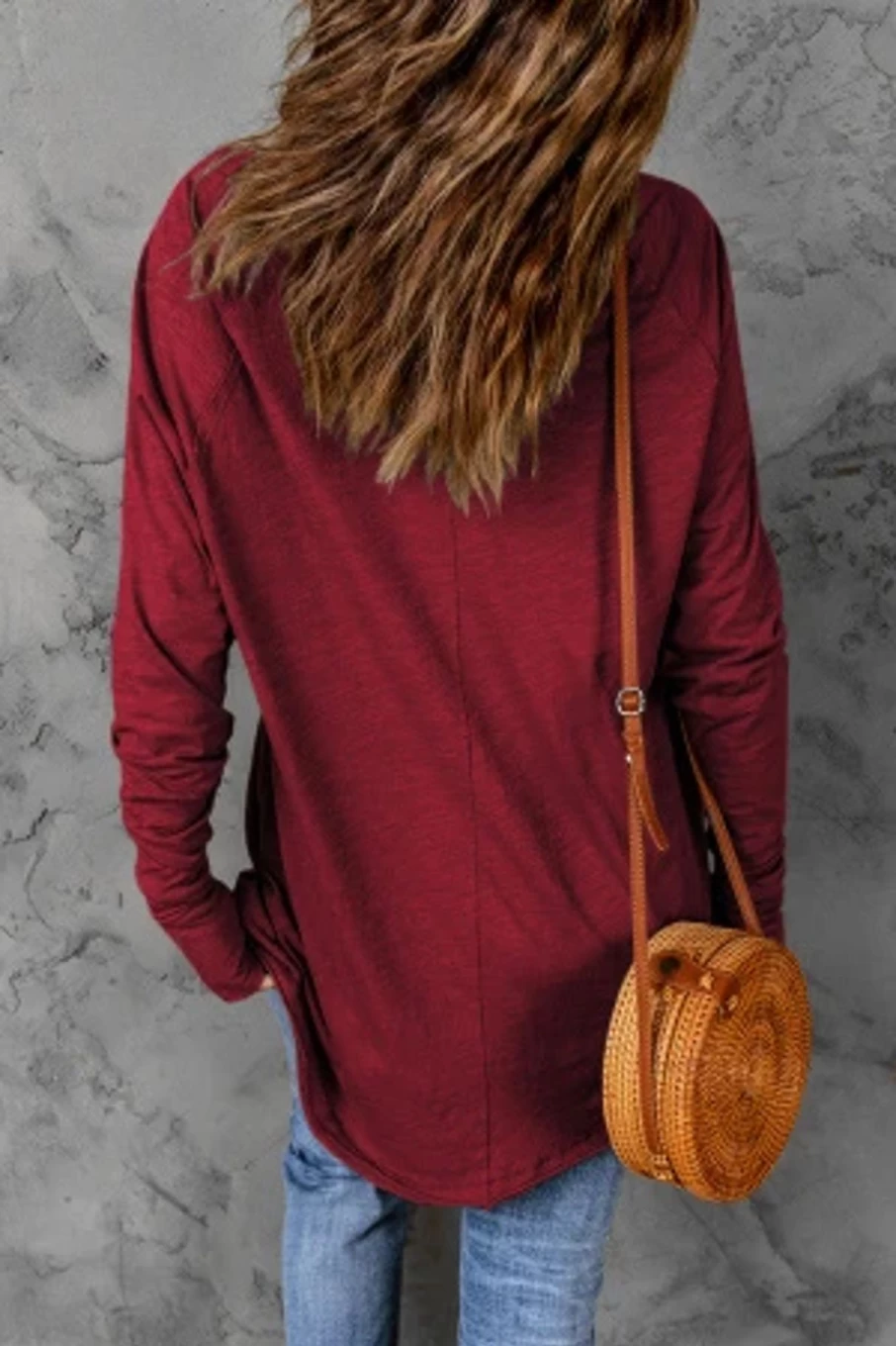 Shewin Women's Red Starry America Print Thumbhole Long Sleeve T-Shirt