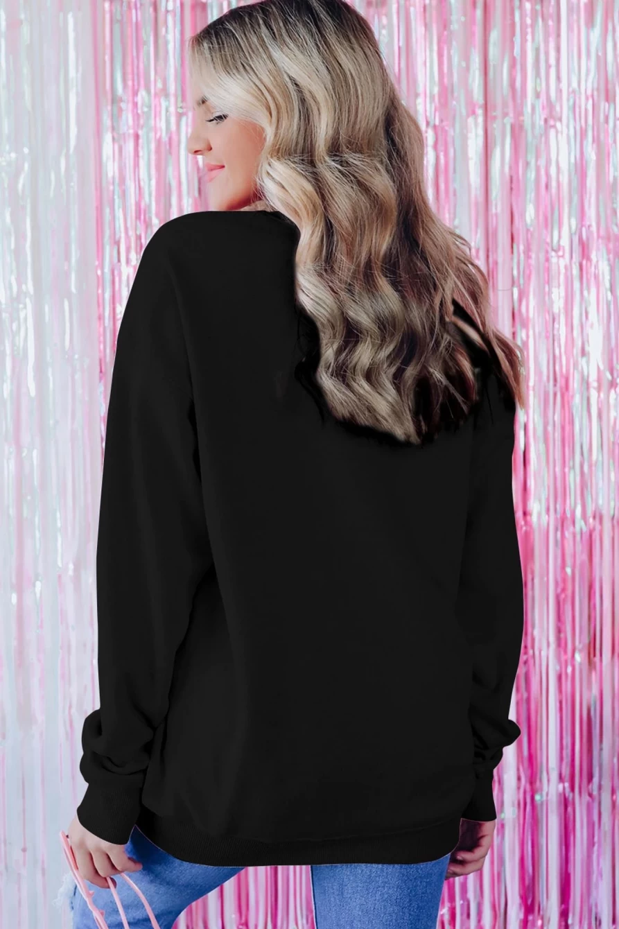 Shewin Women's Black Merry And Bright Graphic Round Neck Sweatshirt