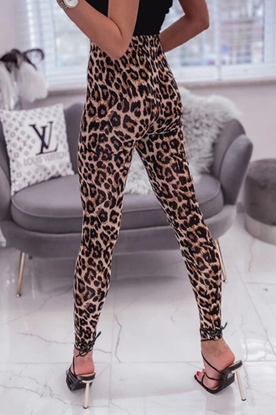 Shewin Women's Vintage High Waist Leopard Print Leggings