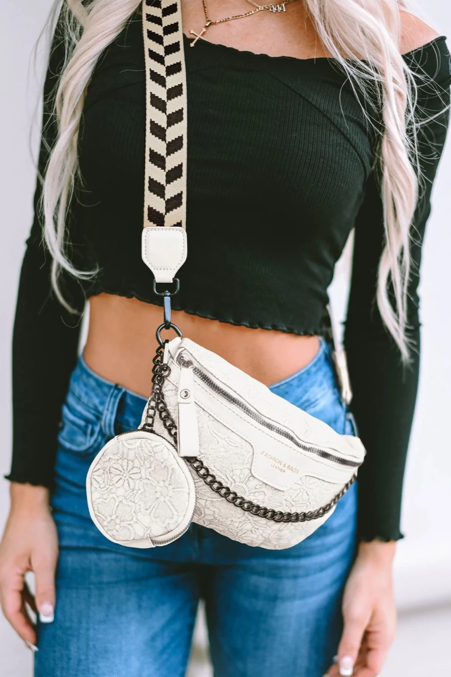 "Shewin Bright White Colorblock Crossbody Bag with Detachable Coin Purse for Women"