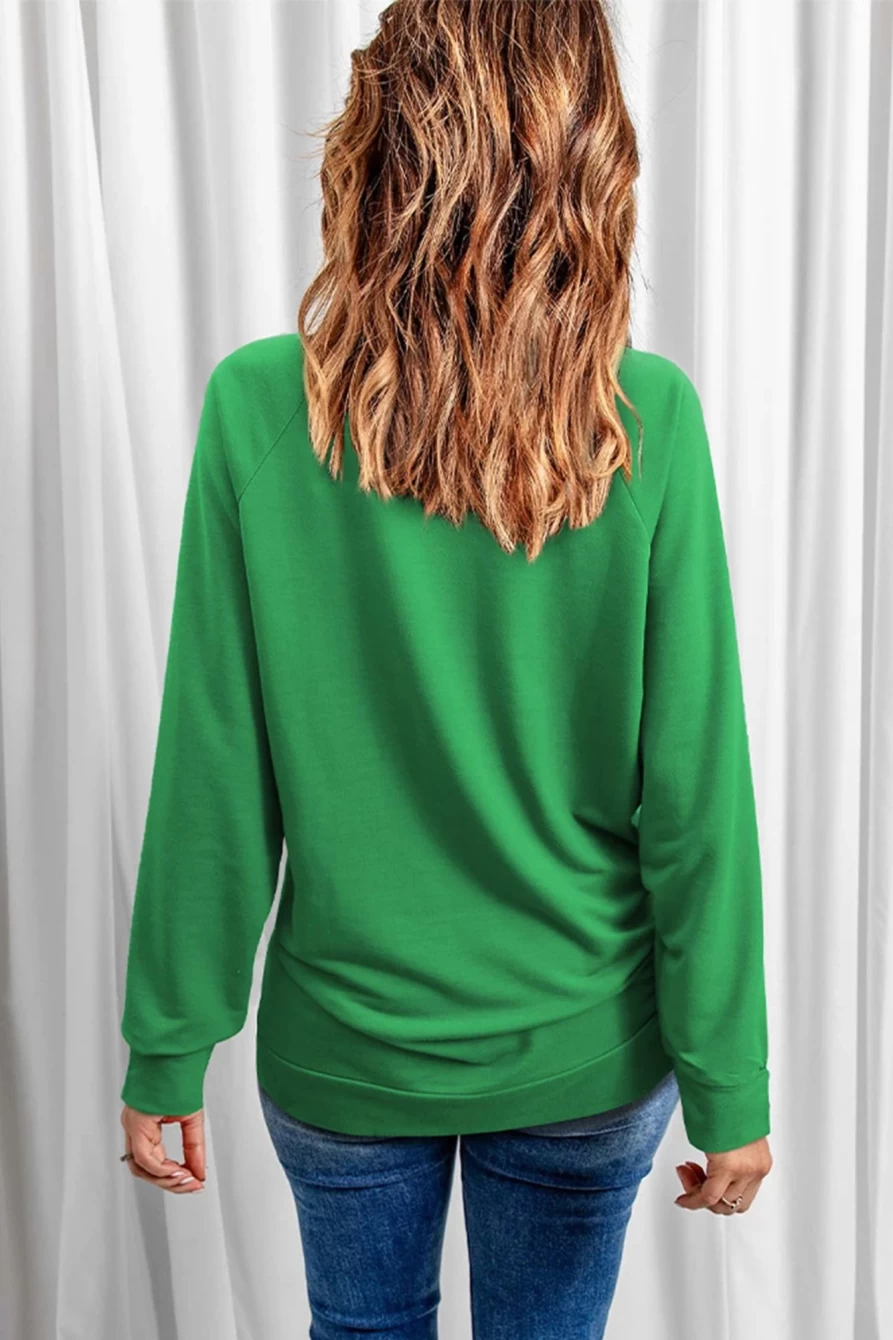 Shewin Women's Green St Patrick's Day Lucky Chenille Letter Graphic Sweatshirt