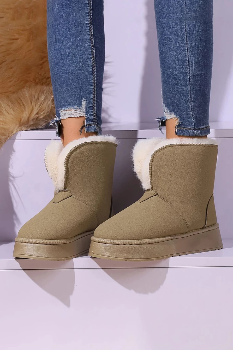 Shewin Women's Jungle Green Suede Plush Lined Snow Boots - Warm Winter Boots for Women