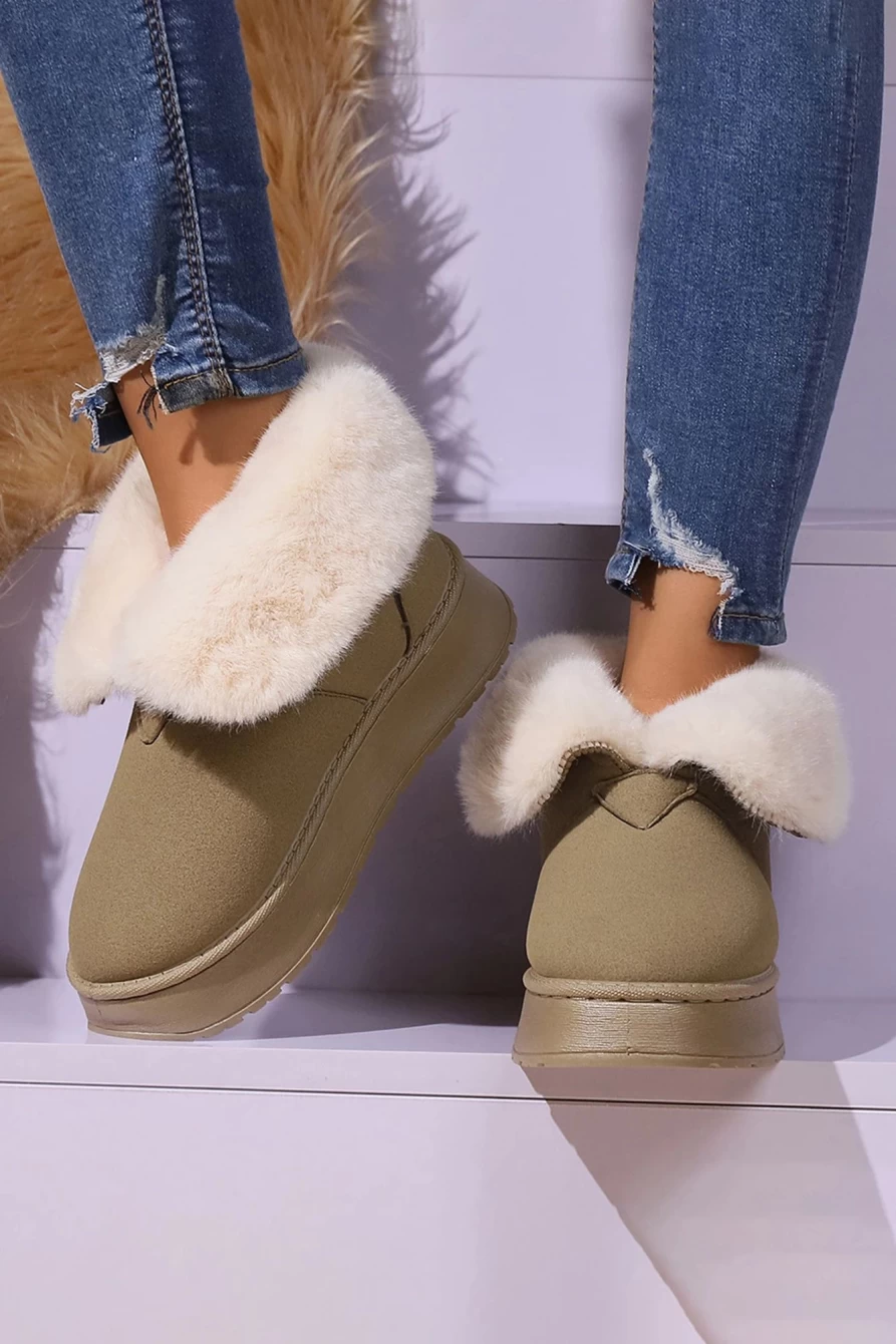 Shewin Women's Jungle Green Suede Plush Lined Snow Boots - Warm Winter Boots for Women