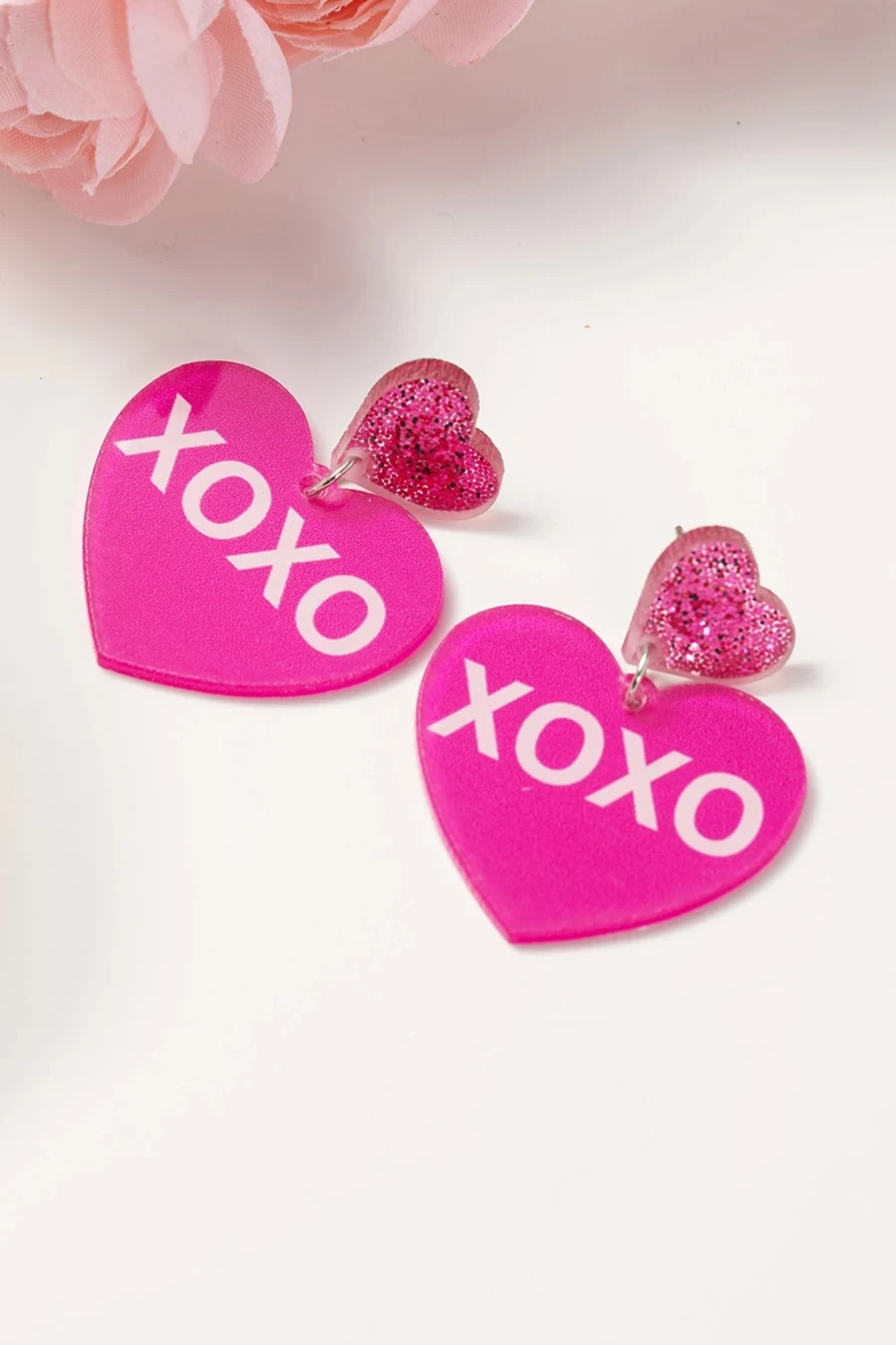 "Shewin Rose Red Double Heart XOXO Valentine's Earrings for Women"