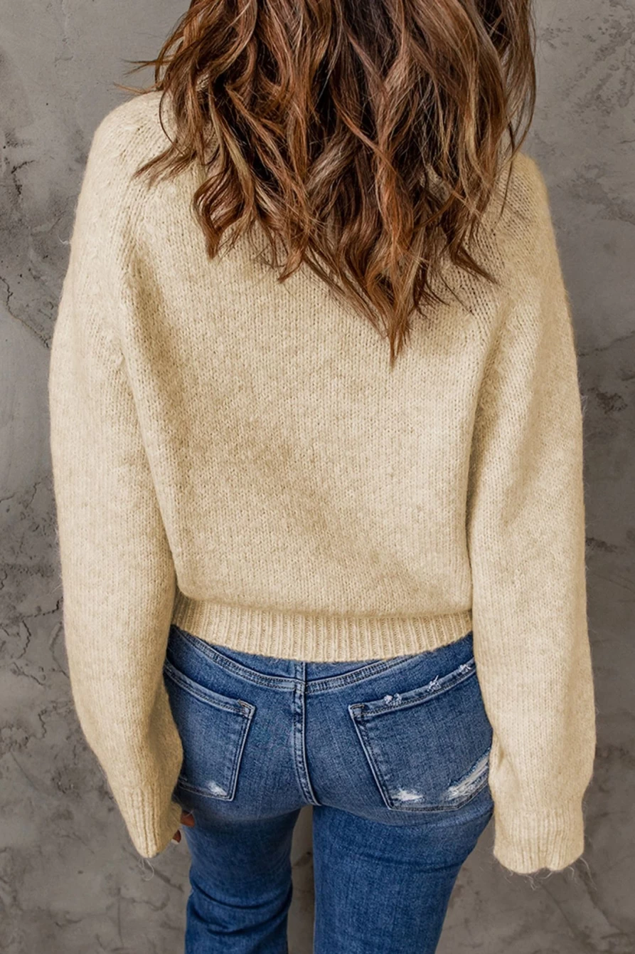 Shewin Women's Apricot Chunky Knit Long Sleeve Turtle Neck Winter Sweater