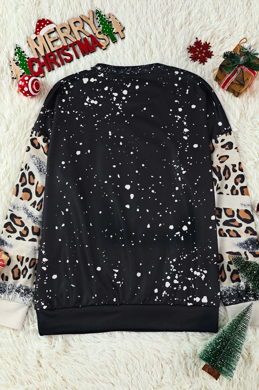Shewin Women's Black Buffalo Leopard Tie Dye Christmas Sweatshirt