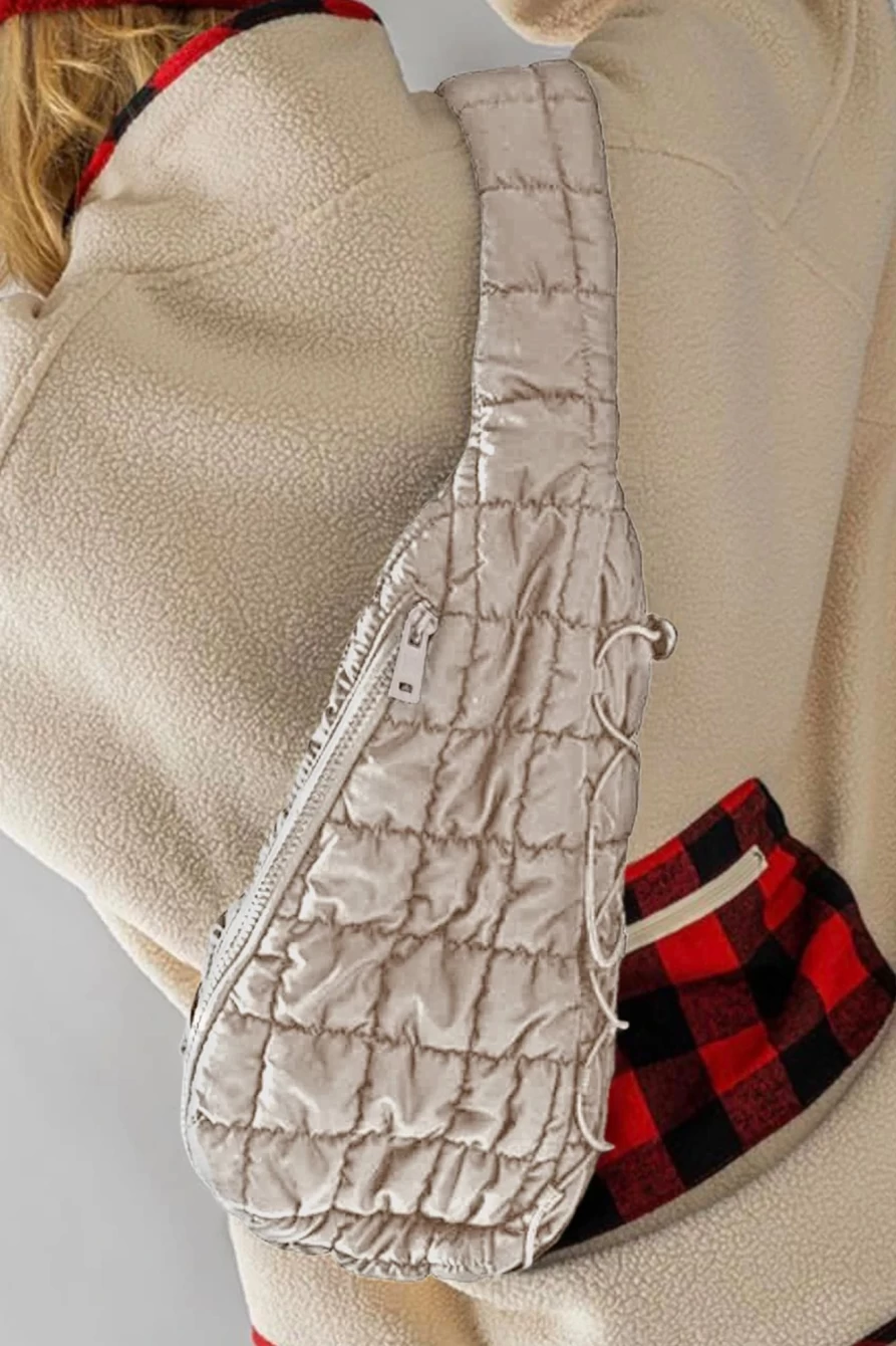 Shewin Women's White Quilted Marshmallow Drawstring Decor Sling Bag