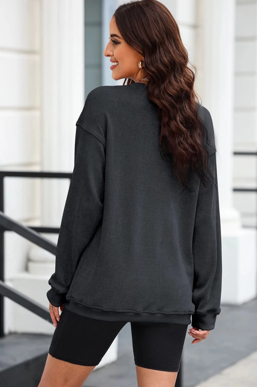 Shewin Women's Black Christmas Candy Cane Graphic Sweatshirt with Shining Details