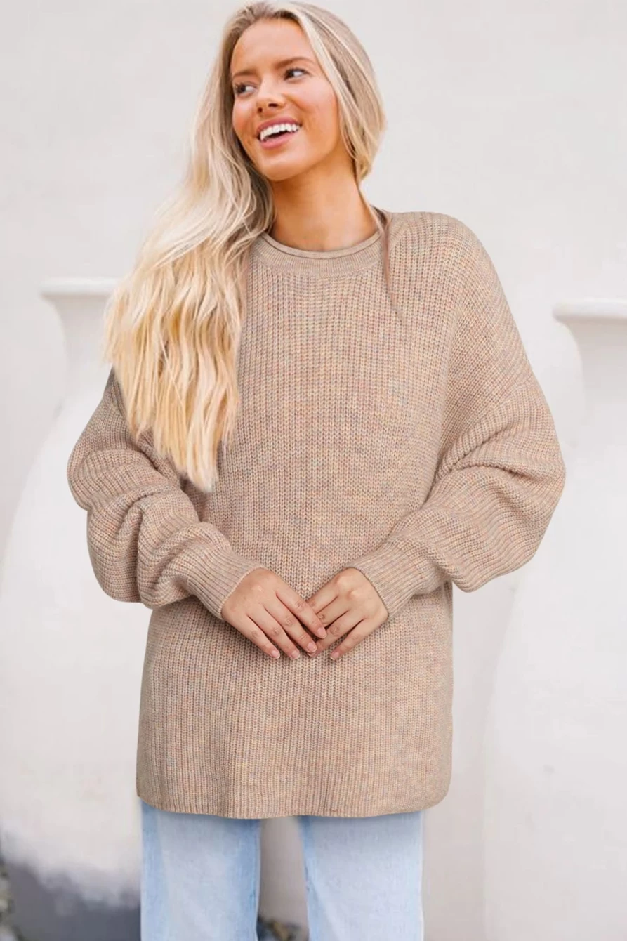 Shewin Women's Multicolor Chunky Knit Sweater with Mixed Pattern Loose Fit