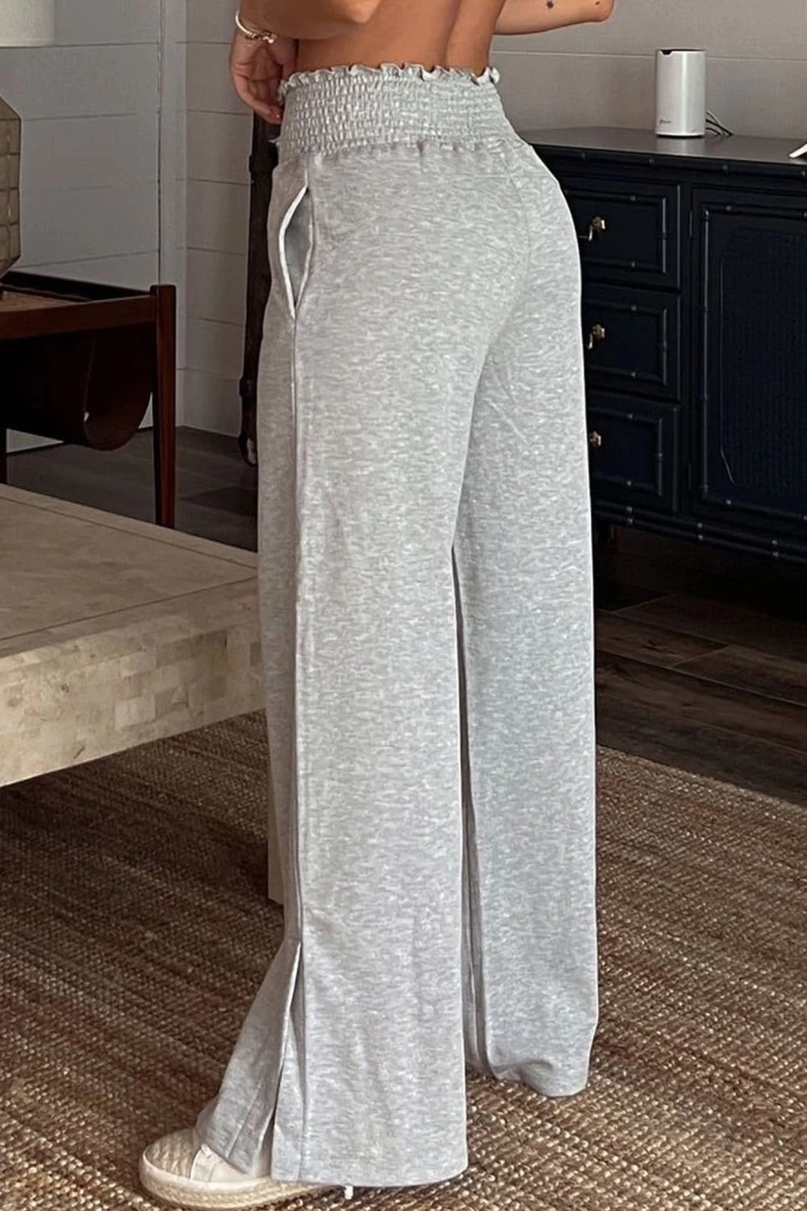 Women's High Waisted Gray Elastic Wide Leg Sweatpants by Shewin - Comfortable & Stylish Lounge Pants