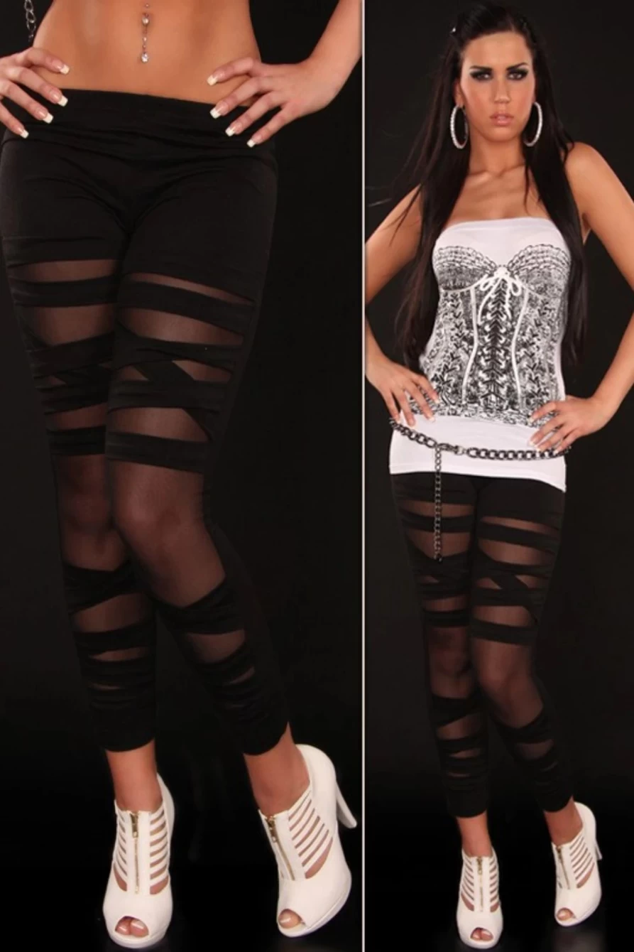 "Women's Shewin Black Sexy Sheer Patchwork Leggings - Stylish & Comfortable"