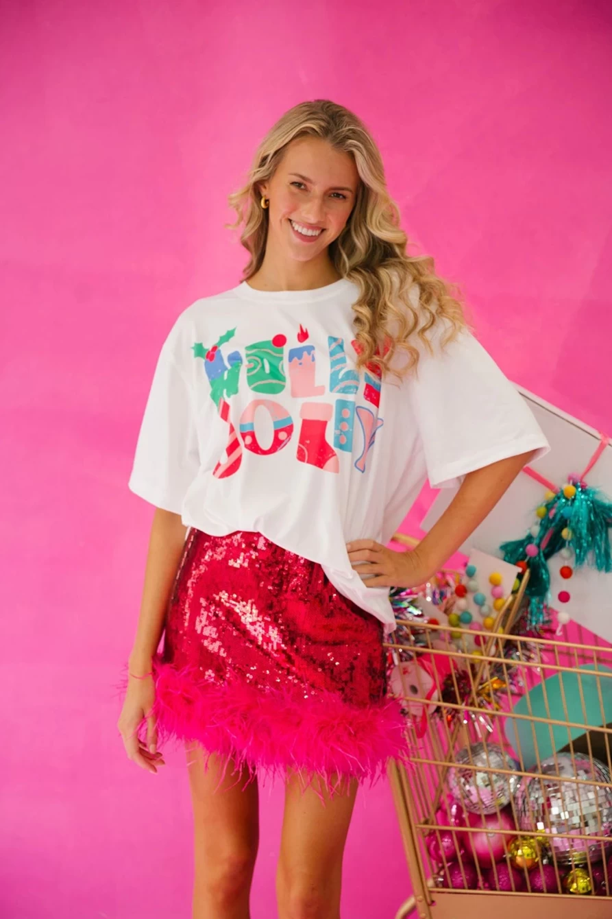 "Shewin Women's White Holly Jolly Christmas Graphic Tee - Festive Holiday T-Shirt"