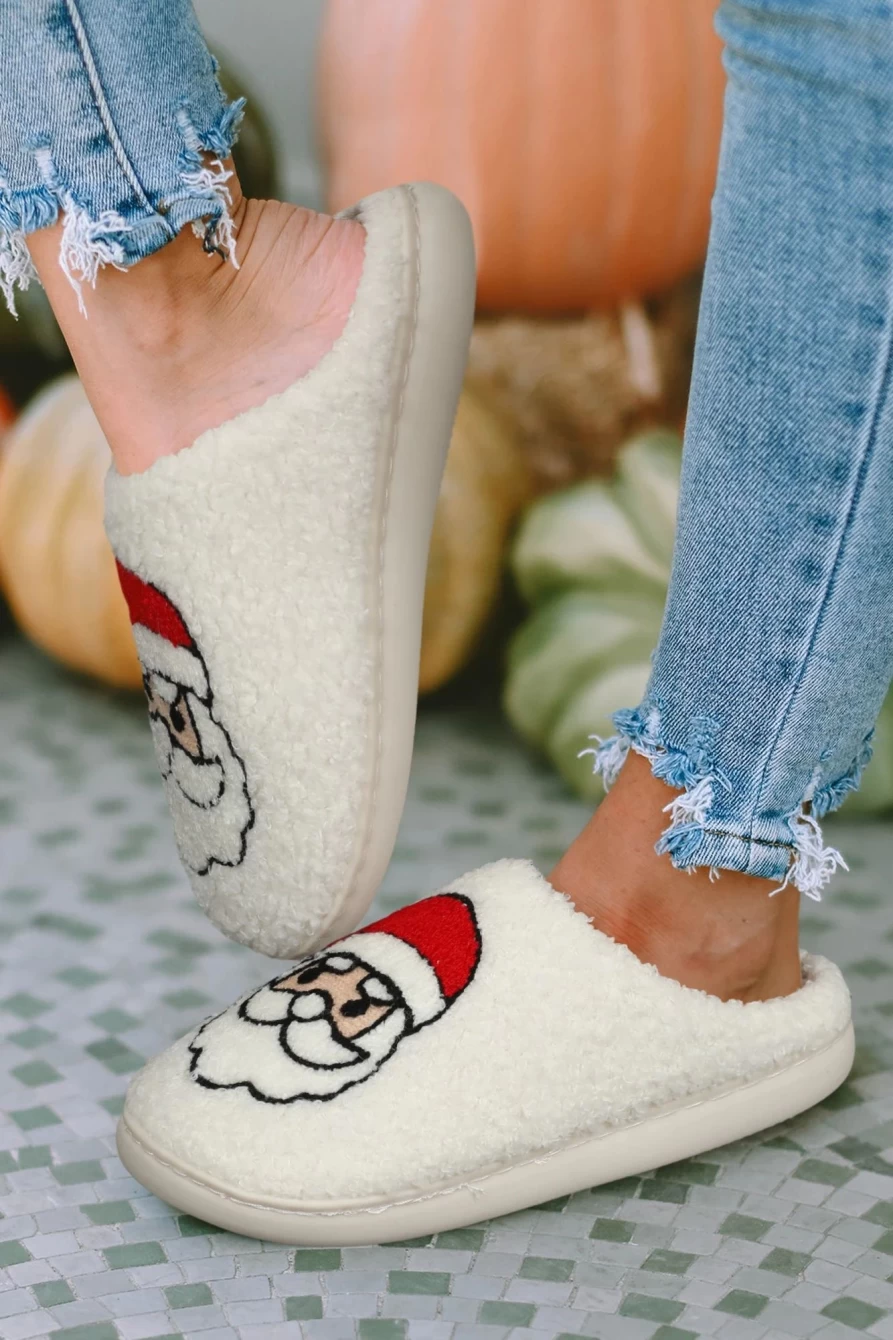 Shewin Women's Snow White Santa Claus Plush Slippers for Christmas